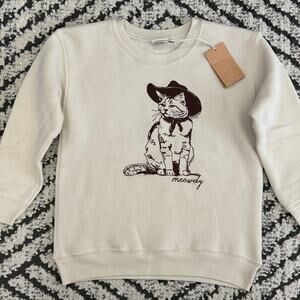 Oat Collective Kids Meowdy Cowboy Cat Sweatshirt Cream 6-7y NWT